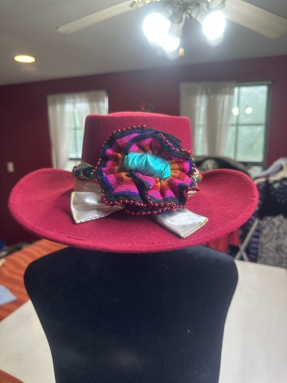 Vintage 90s ARLOP Red Western Hat – Fiesta / Southwestern Statement Piece - Picture 3 of 16